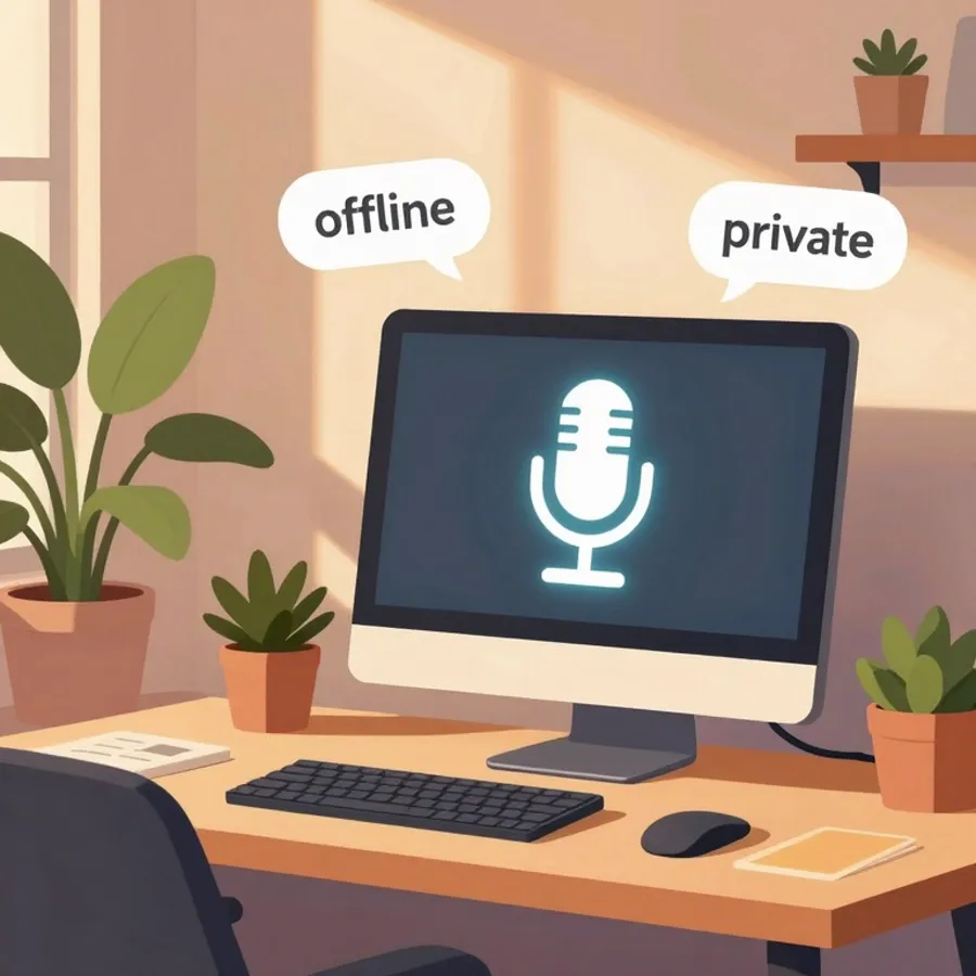 Square illustration of professional using offline Mac dictation