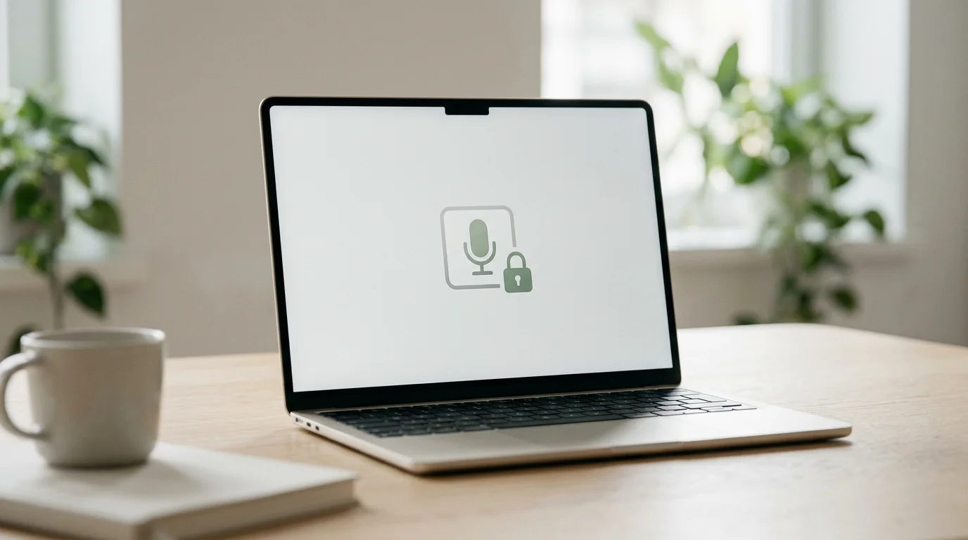 Minimal Mac workspace representing offline and private voice typing