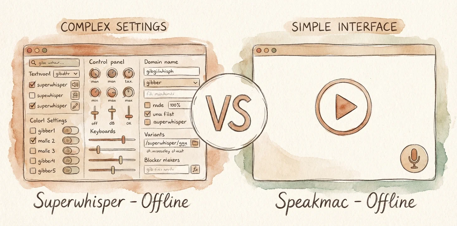 Comparison between Speakmac and Superwhisper offline dictation apps