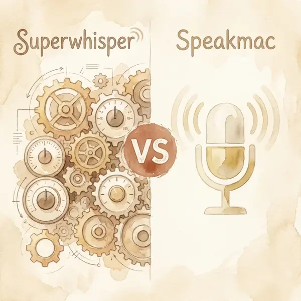 VS comparison tile showing Speakmac versus Superwhisper