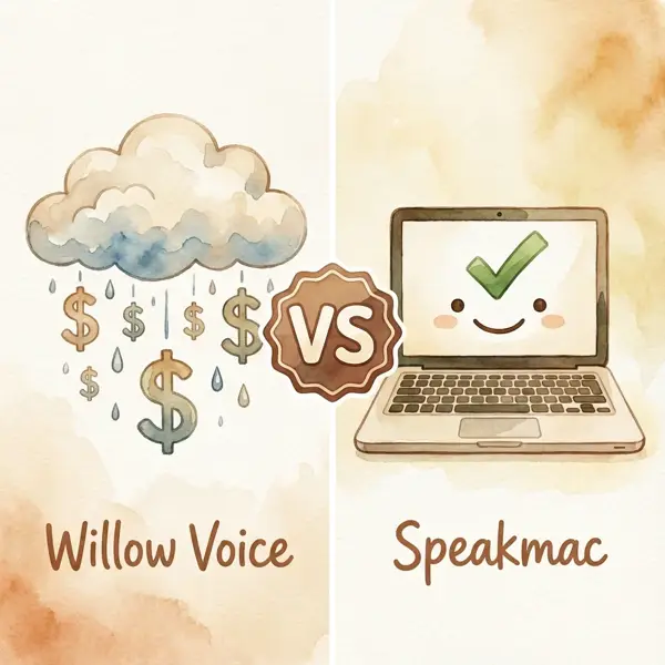 VS comparison tile showing Speakmac versus Willow Voice