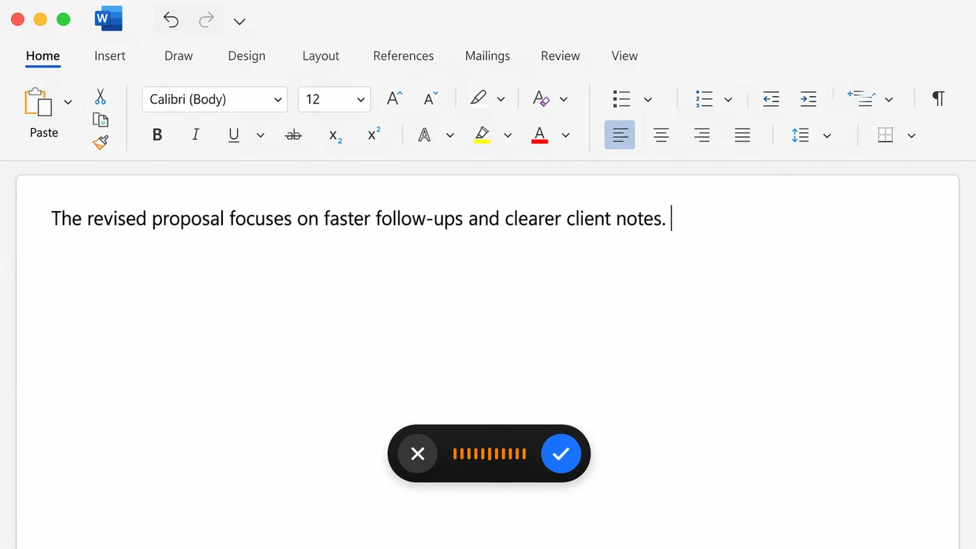 Speakmac dictating in Microsoft Word on Mac
