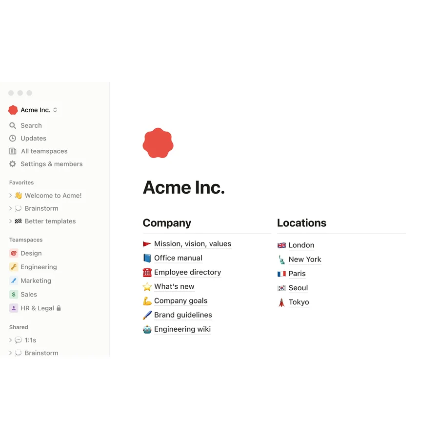 Notion wiki workspace on Mac