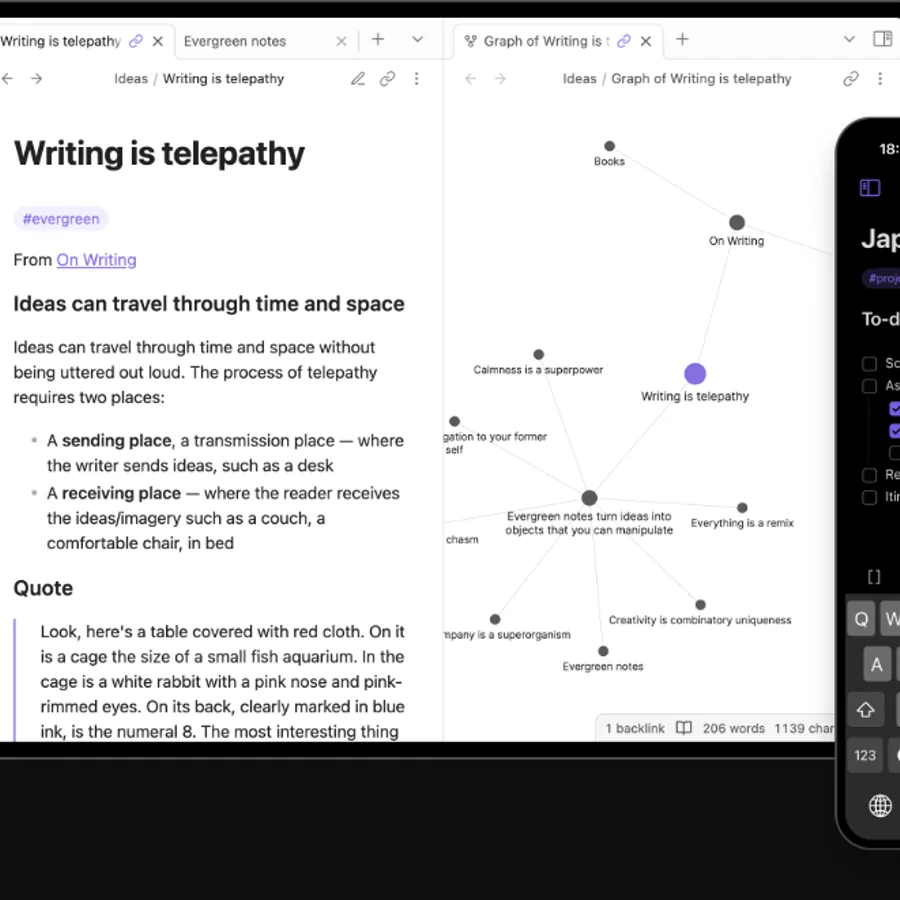 Obsidian note-taking workspace on Mac