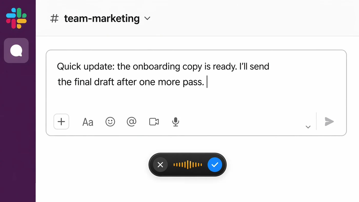 Speakmac dictating a Slack message on Mac