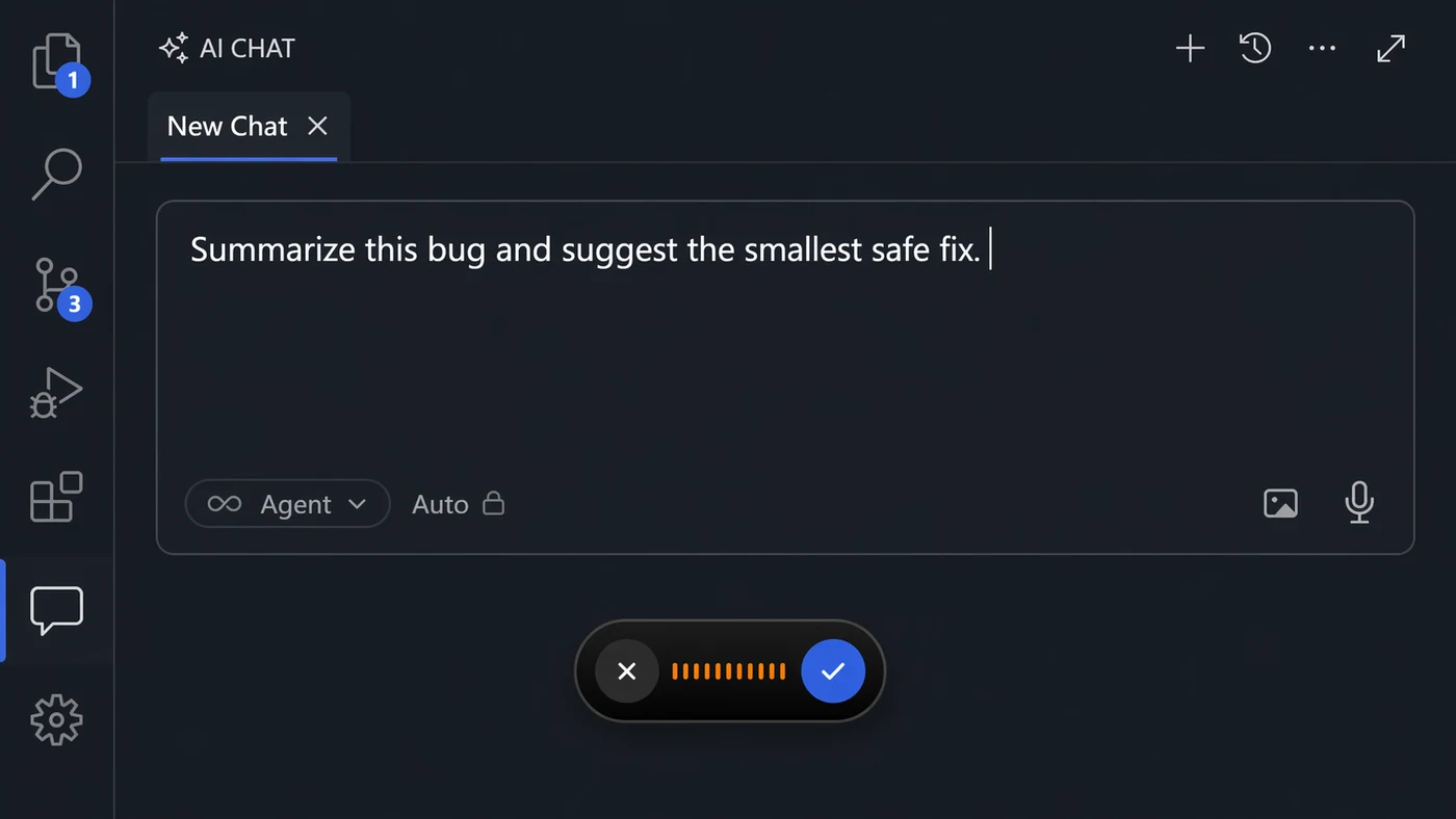 Speakmac dictating into the VS Code AI chat pane on Mac