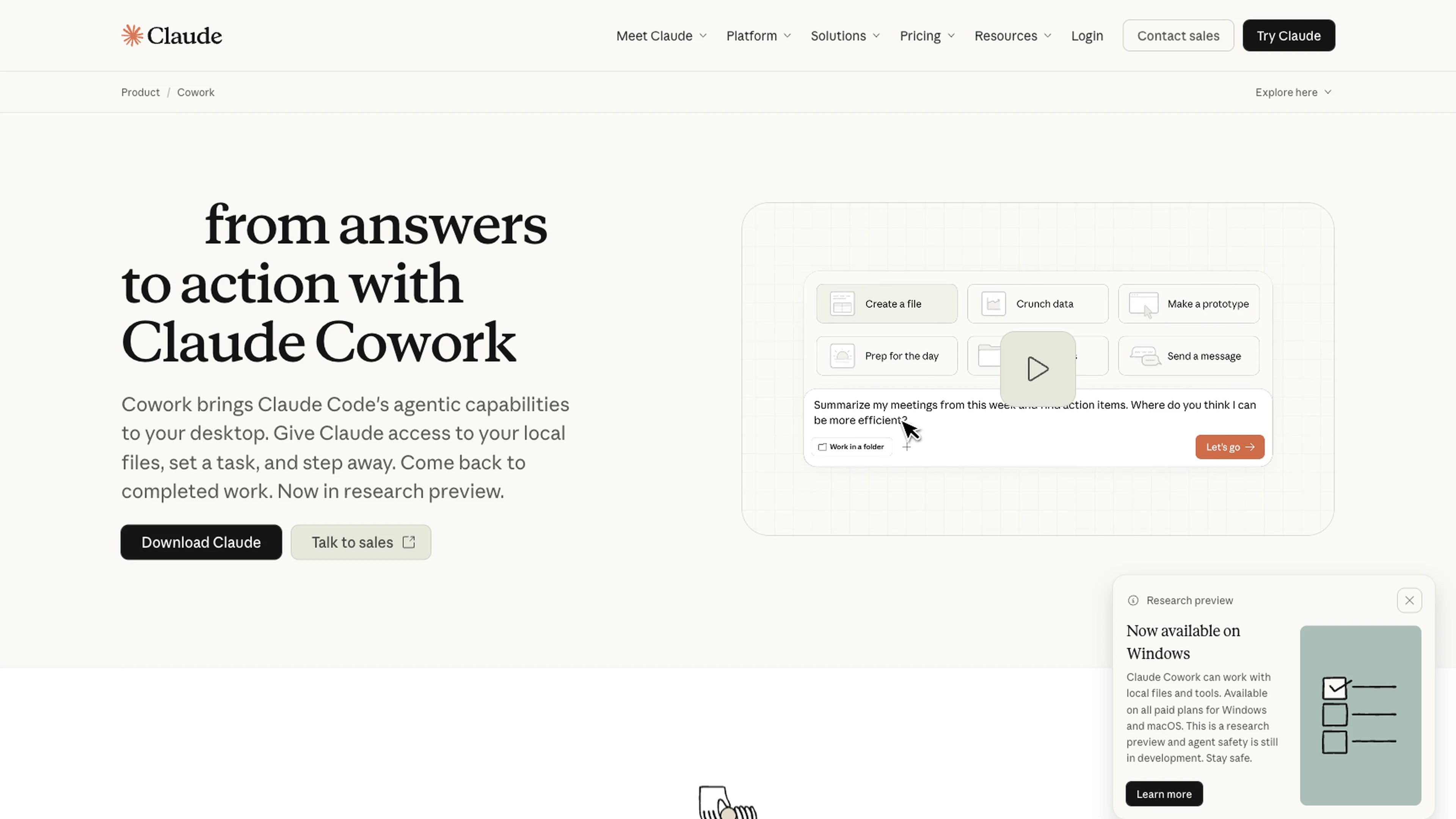 Claude Cowork product page on Mac