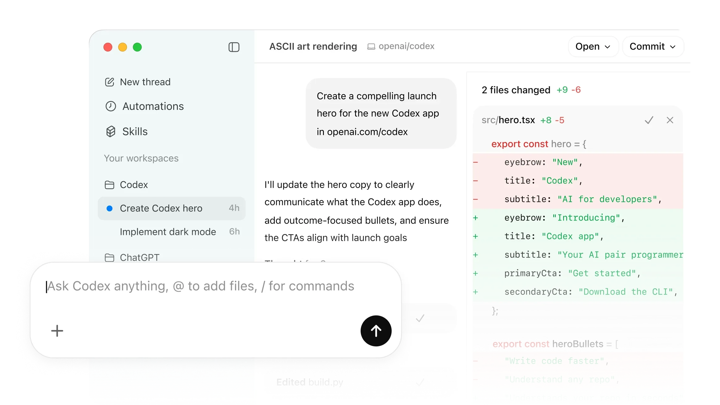 Codex app screenshot