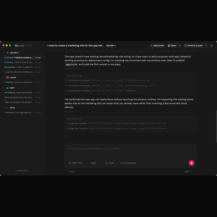 T3 Code voice prompting on Mac tile