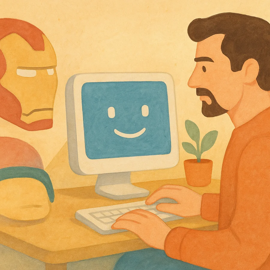 Square tile of the Jarvis-inspired assistant hovering above a Mac.