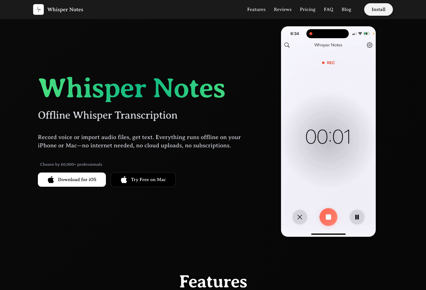 Whisper Notes homepage hero
