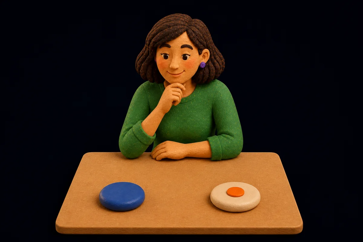 A person considering two tactile choices, representing Fast and More Accurate recognition.
